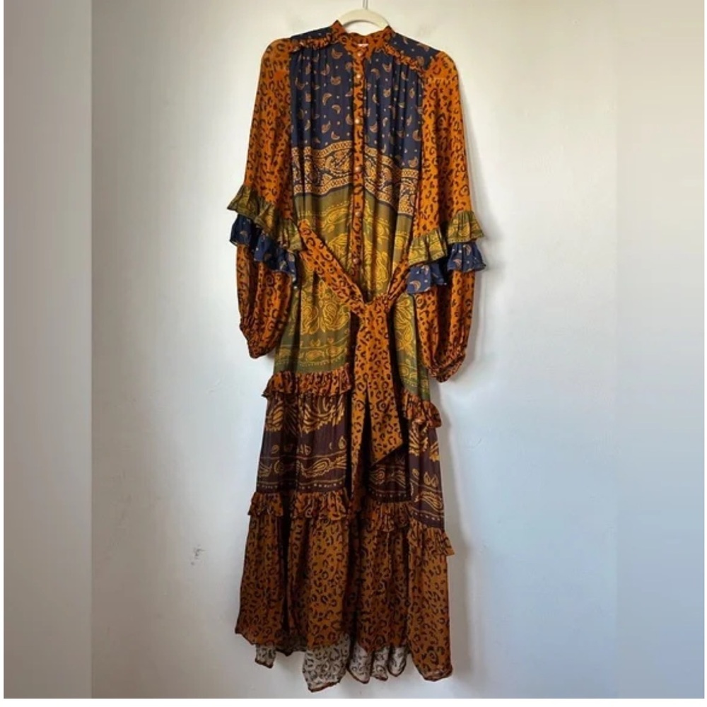 FARM Rio Multicolor Patchwork Maxi Dress - Mustard, Navy, Olive - Picture 7 of 13